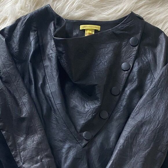 Catherine Malandrino Yellow tag Leather Dress 4/7 sleeves Classy Retro Hepburn - Picture 6 of 10